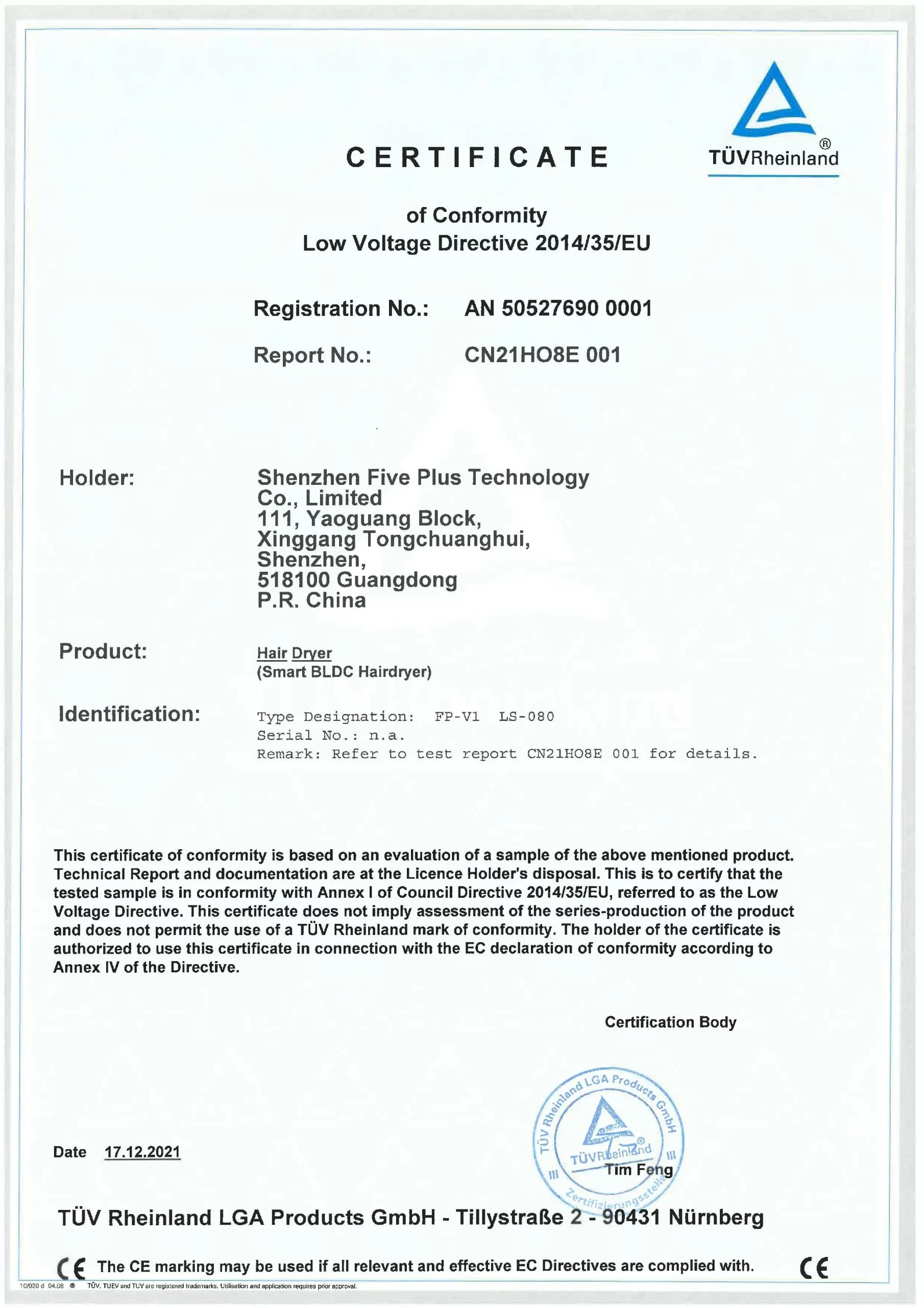 hair dryer CE-LVD certification